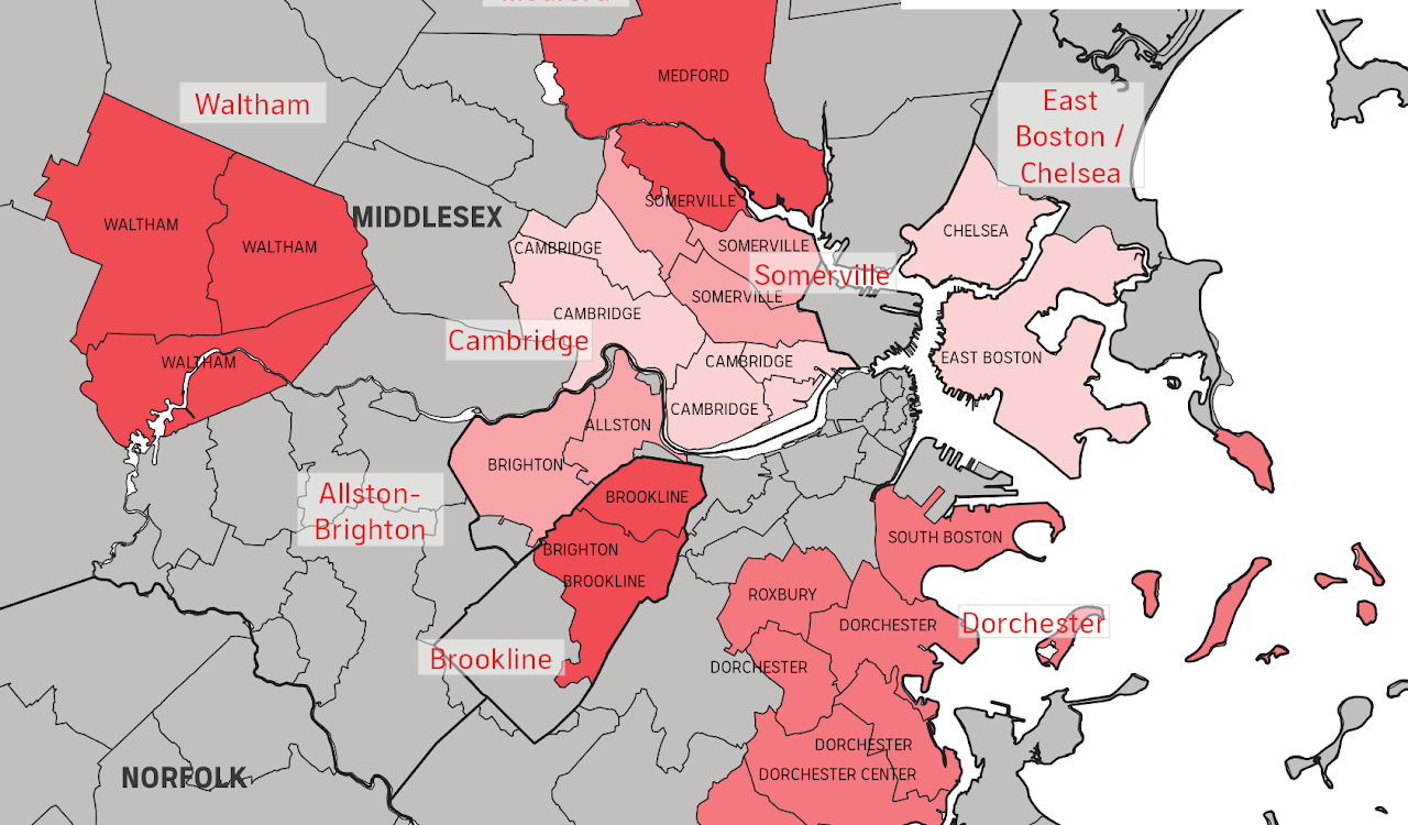 A map of the Boston neighborhood groups